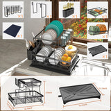 Godboat Dish Drying Rack, 2-Tier Dish Rack with Auto-Drain & Mat, Dish Racks for Kitchen Counter, Dish Drainer with Knife