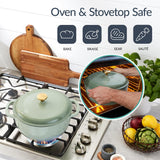 Best Choice Products Non-Stick Pot & Pan Cookware Set, Cast Iron, 2Qt Skillet W/Lid, 10" Grill Or Griddle Pan W/Press, 6Qt Enameled - Sage