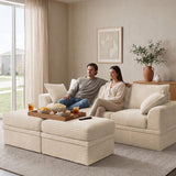 NABUMI 107" Modular Sectional Sofa with Storage, Oversized U-Shaped Boneless Couch with Ottoman, 27" Deep Seat Memory Foam Corduroy 5-Seater Cloud Couches for Living Room, Tool-Free Assembly, Beige
