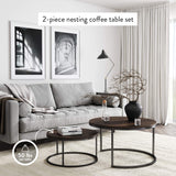 Nathan James Stella Round Modern Nesting Coffee Set of 2, Stacking Living Room Accent Tables with an Industrial Wood Finish and Powder Coated Metal Frame, Warm Nutmeg/Matte Black