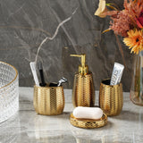 Bathroom Accessories Set 4 Pcs, Gold Ceramic Bathroom Accessories Complete with Soap Dispenser, Toothbrush Holder, Bathroom Tumbler, and Soap Dish - Modern Bathroom Decor