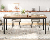 79 Inch Industrial Dining Table, Large Rectangle Kitchen Table with Metal Legs, Round Corners