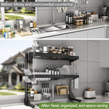 CUISIBOT Over Sink Dish Drying Rack, 3-Tier Full Stainless Steel Drainer Dish Rack Adjustable 20.9''-37.4'', Expandable Multifunctional Kitchen Organizer