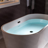 WOODBRIDGE 59" Freestanding White Acylic Soaking Bathtub with White Pillow,Drain and Overflow in Matte Black,BTA1514 -MB-Drain &O+ Pillow
