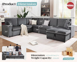 VanAcc 130" Sofa Bed, Sectional Sleeper Sofa, Pull Out Couch with Storage