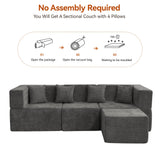MONVANE 103'' Modular Sectional Sofa, Comfy Chenille Cloud Couch with Ottoman, Modern Convertible L Shaped Couch with Deep Seat, Sectional Couches for Living Room, Bedroom and Apartment, Grey