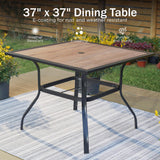 PHI VILLA Outdoor Table Chairs Set w/Umbrella, 5pc Patio Metal Furniture