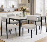 BONBEUR Wooden Dining Chairs Set of 6, Upholstered Kitchen Chairs with Solid Rubberwood Legs, Modern Farmhouse Dining Room Chairs, Grey Linen Fabric & Black Legs
