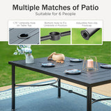 PHI VILLA Patio Dining Set for 6, Swivel Chairs & Large Metal Table, Grey