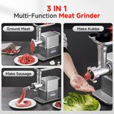 AAOBOSI Meat Grinder Electric 3000W Max with 60dB Quiet DC Motor, Auto-Reverse & Storable Food Pusher - 3 Speed Settings,Grinding, Sausage & Kibbe Making for Home Use