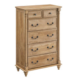 T4TREAM Farmhouse 6 Drawers Dresser Chests for Bedroom w/4 Solid Wood Feet &Column Decor, Tall Wood Rustic Chest of Drawers, Storage Dressers Organizer for Bedroom, Living Room, Light Tree Knot
