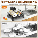 OERPHO Dish Drying Rack for Kitchen Counter, Dish Rack, Dish Drainer for Kitchen with Built-in Drain, Stainless Steel Sink Organization and Storage Essentials with Cutlery Holder (17" x 13.4", Black)