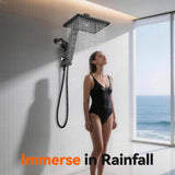 MakeFit Filtered Rain Shower Head with Handheld Combo High Pressure 12'' Rainfall Shower Heads & Hidden Detachable Wand Dual Showerhead Water Softener for Hard Water Easy Filter Replacement