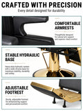 IJIALIFE Reclining Barber Chair 450 lb Capacity, Hydraulic Salon Chair with Adjustable Headrest & 360° Swivel, Heavy Duty Styling Chair for Barbershop, Hair Salon, Spa & Home (Black & Gold)