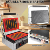CTJ Commercial Panini Press with Grooved Grill Sandwich Maker 2200W 14"x11" Plates Sandwich Press with 122°F to 572°F Temp Control for Hamburger Steak Bacon in Home Kitchen