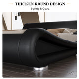 SHA CERLIN Queen Size Upholstered Bed Frame, Deluxe Low Profile Sleigh Bed with Faux Leather Ergonomics Headboard, No Box Spring Needed & Easy Assembly, Black