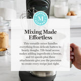 Martha Stewart 5.3Qt Stand Mixer, 12-Speed Tilt-Head Electric Kitchen Mixer with Stainless Steel Bowl, Dough Hook, Whisk & Beater, Splash Guard, Ideal for Baking Bread, Cake & Whipping, Caviar Gray