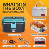 FORABEST Heated Lunch Box - 80W Electric Lunch Box for Adults - Portable Food Warmer - 1.8L Stainless Steel Containers, Carry Bag & Leakproof Lid - 12V/24V Car/Truck & 110/220V Home/Office - Navy Blue