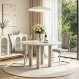 SSLine Faux Mars Stone Round Dining Table Set for 2 w/Grey Leather Chair