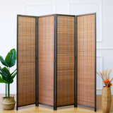 4 Panel Bamboo Room Divider - 5.6 ft Tall Folding Privacy Screen for Room Separation