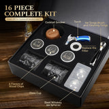 Whiskey Smoker Kit with Torch - Old Fashioned Cocktail Smoker Kit with 6 Flavors Wood Chips | 2 XL Stainless Steel Ice Balls & 2 Glasses (No Fuel Included)