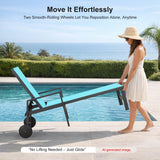 PURPLE LEAF Patio Chaise Lounge with Wheels & Armrests, Turquoise Blue