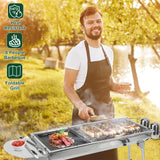Portable Charcoal Grill, Folding Barbecue Grill with Storage Shelf, 39" x 13.39"x 27.56" Stainless Steel BBQ Smoker Barbecue Tool Kits for Outdoor Cooking Camping Hiking Picnics Backpacking (Large)
