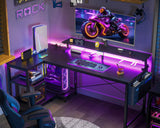 ODK 48 Inch Gaming Desk with USB Charging Ports and LED Lights, Reversible L Shaped Computer Desk with Storage Shelves