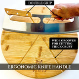 14" Dual-Grip Pizza Cutter Rocker Board Set | Bamboo Pizza Cutting Board with Pizza Rocker Knife Slicer | Pizza Serving Board | Pizza Cutter Rocker Blade | Best Pizza Accessories Gift Set
