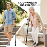 Carehofu Ergonomic Forearm Crutches Spring Assist Crutches for Adults,Comfortable and Height Adjustable Arm Crutches Forearm with Anti-Slip Base,Walking Crutches with Cuffs, Not a Pair (Black)
