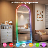 Hasipu 78.7" x 35.4" Arch LED RGB Bluetooth Full Length Mirror with Stand ＆ 7 Color Lighting Modes, Full Body Mirror with White Frame for Bedroom, Living Room, Dressing Room
