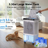 YEW 32" Swamp Cooler Air Conditioner,1800 CFM Portable Evaporative Air Cooler,Cooling Fan for Room Garage Patio,5.3 Gal Water Tank,3 Speeds,6 Ice Boxes,12H Timer,Remote,Grey