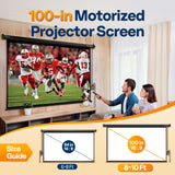 VIVOHOME Motorized Projector Screen with Remote, 16:9 100 Inch Auto Electric Projection Screen, HD 4K Movie Screen for Home Theater, Cinema, Office (87 x 49 Black)