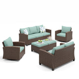 MIXPATIO Patio Furniture Set, 6 Pcs Wicker Outdoor Conversation Set, 2 x Swivel Chairs, 1 x 3 Seater Sofa, 1 x 2-Seat Lover Sofa and 2 x Ottomans with 4" Thick Cushion for Garden Backyard Deck, Blue