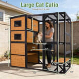 4-Story Outdoor Catio Cat Enclosure, Wooden Cat House with Weatherproof Roof, Outdoor Large Cat Cage with Platforms & Lockable Door for 2-6 Cats