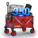 VIVOSUN Collapsible Folding Wagon, 350 lb Load-Bearing Outdoor Utility Cart with Silent Universal Wheels, Cup Holders &Side Pockets