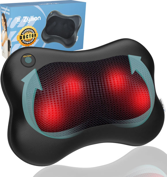 Back and Neck Massager with Heat - 3D Kneading Deep Tissue Electric Massage Pillow Zyllion