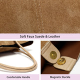 Suede Tote Bag for Women with Leather Purse Large Capacity Work Travel Handbags Ladies Shoulder Bags (Khaki)