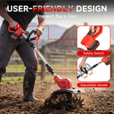 POGGT 21V Cordless Tiller for Gardening, 120Mins Runtime Rototiller, 11.8" Width 6.6" Depth Garden Tiller with 2x4.0Ah Batteries, 360RPM Electric Cultivator for Lawn/Soil/Cultivation/Garden