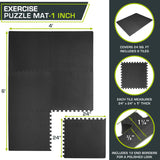 ProsourceFit Extra Thick Puzzle Exercise Mat , EVA Foam Interlocking Tiles for Protective, Cushioned Workout Flooring for Home and Gym Equipment, Black - 1 inch - 24 Sq Ft - 6 Tiles ProsourceFit