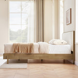 CHITA Queen Size Platform Bed, with Boucle Upholstered Headboard and Wooden Slats Support, No Box Spring Required, Natural Oak