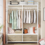 Tribesigns Freestanding Closet Organizer for Hanging Clothes, Heavy Duty Garment Rack with 4 Drawers, 8 Hooks and Storage Shelves, Wardrobe Closet Clothing Rack for Bedroom, Living Room, White Walnut