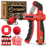 FitBeast Grip Strength Trainer, Hand Gripper Strengthener Kit - 6 Pack with Adjustable Resistance Forearm Strengthener, Forearm Exerciser and Massage Balls for Hand Therapy, Grip Training (Red)