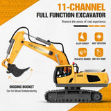 KIDMARKT Remote Control Excavator Toy for Boys | 11-Channel Metal Construction Truck with Lights, 2×1200mAh Batteries, 120-Min Playtime | RC Excavator Toys for Kids Ages 3-12, STEM Gift for Birthday