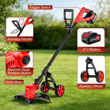 21V Electric Weed Wacker, Cordless String Trimmer with Battery and Charger, Weed Eaterr with 14" Cutting Width, Lawn Edger for Lawn, Garden, Yard(8Pcs Spool Line) (Red)