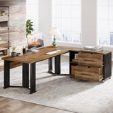 Large L Shaped Computer Office Desk with 2 Drawers and Storage Shelves