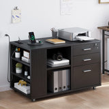 YITAHOME File Cabinet with Charging Station, Mobile Lateral Filing Cabinet with Lock for Home Office, Printer Stand, Black