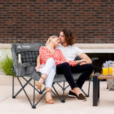 Double Camping Chair Padded 2 Person Camping Chair Camping Loveseat - Heavy Duty Oversized Camping Couch for Adults Outdoor Lawn Beach - Portable Folding Sofa with Cup Holders and Carry Bag, Grey