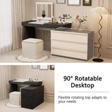 47-70" Extendable Makeup Vanity with Mirror & Drawers, Black Beige