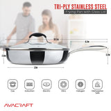 18/10 12 Inch Stainless Steel Frying Pan with Lid, Side Spouts, Induction Pan, Versatile Stainless Steel Skillet, Fry Pan in our Pots and Pans (Tri-Ply Stainless Steel, 12 Inch) AVACRAFT